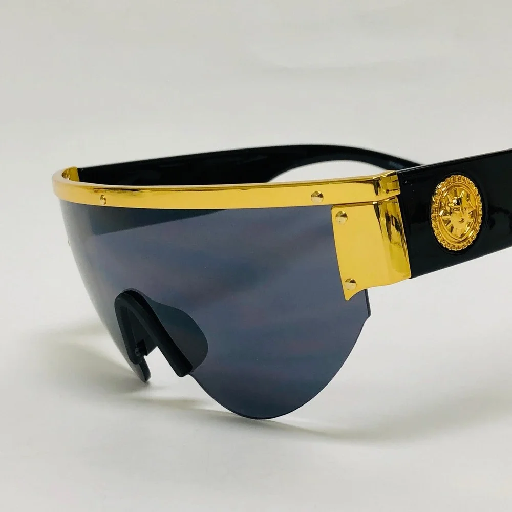 Shield Sunglasses Gold Trim‎ Accents Fashion Statement Sun Glasses UV Protection